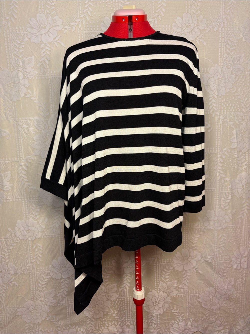 Anne Klein Black and White Striped Knit Top